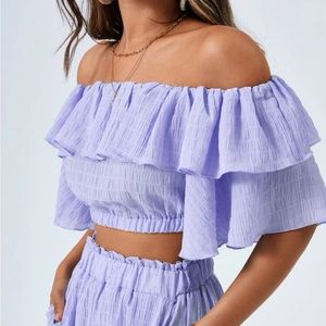 Periwinkle/lavender purple two piece set with ruffle top